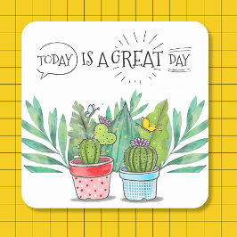 "Today is a Underbar Day" Butterfly Cactus Sticker Fyrkantigt Klistermärke