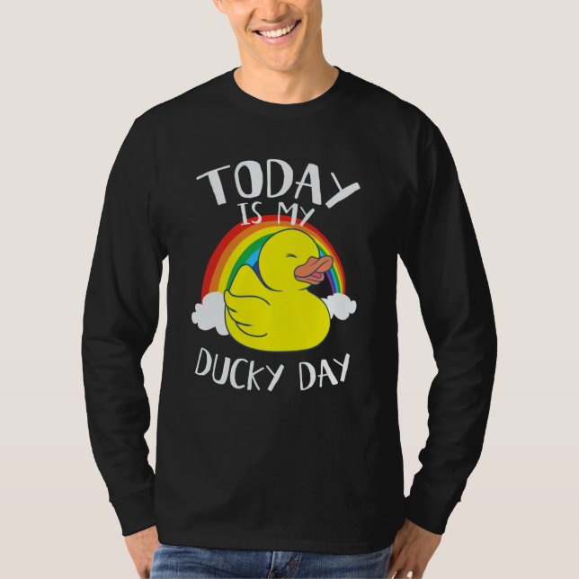 Today is My Ducky Lucky Day Yellow Rainbow Rubber  T Shirt (Framsida)