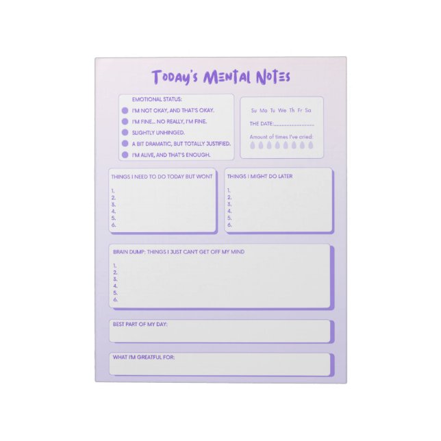 Today's Mental Notes Notepad  Anteckningsblock (Roterad)