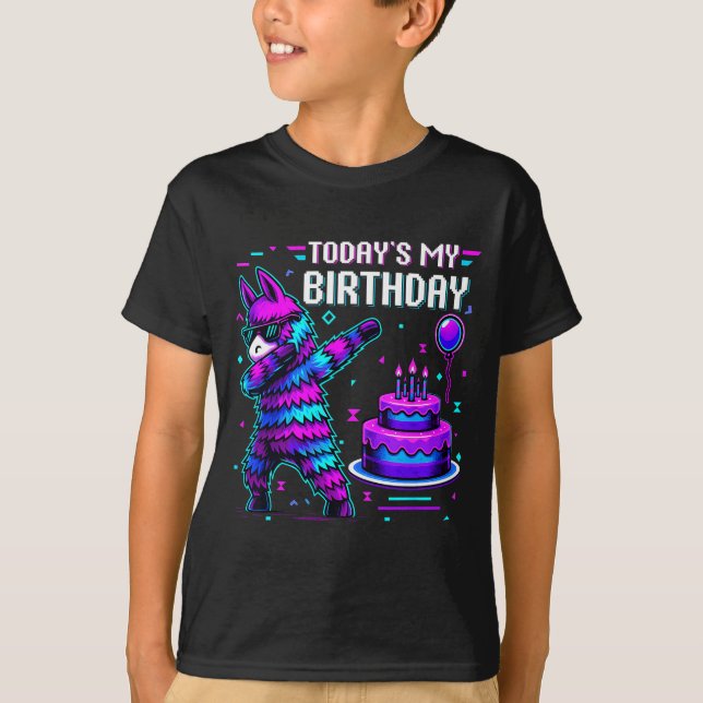 Todays My Birthday Llama Pinata Birthday Party Boy T Shirt (Framsida)