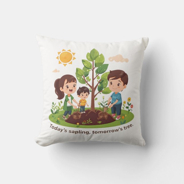 Today's Sapling Tomorrow's Tree Family Earth Day Kudde (Framsida)