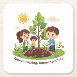 Today's Sapling Tomorrow's Tree Family Earth Day Underlägg Papper Kvadrat