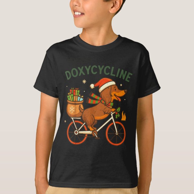 Toddler Doxycycline Long Hair Dachshund Christmas  T Shirt (Framsida)