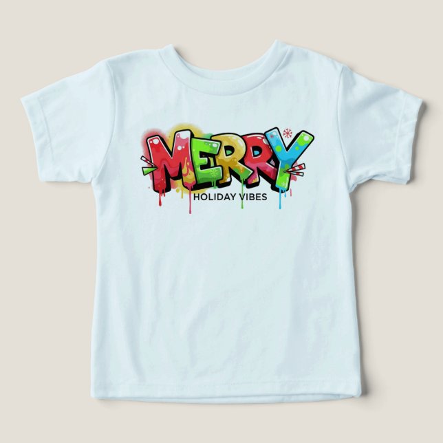 Toddler Graffiti Merry Holiday Vibes Apparel T Shirt (Design Framsida)