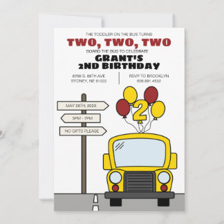 Toddler on the Bus Turns Two Kid's 2nd Birthday Inbjudningar