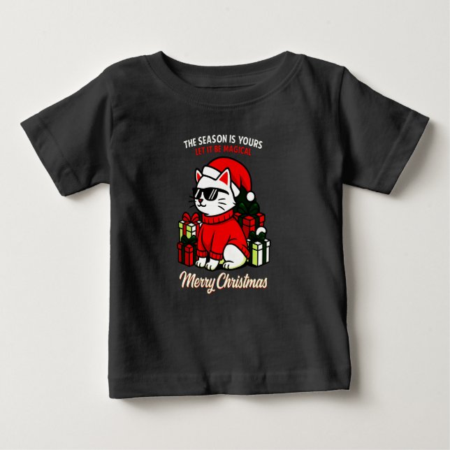 Toddler's Cool Cat Christmas funny holiday T Shirt (Framsida)