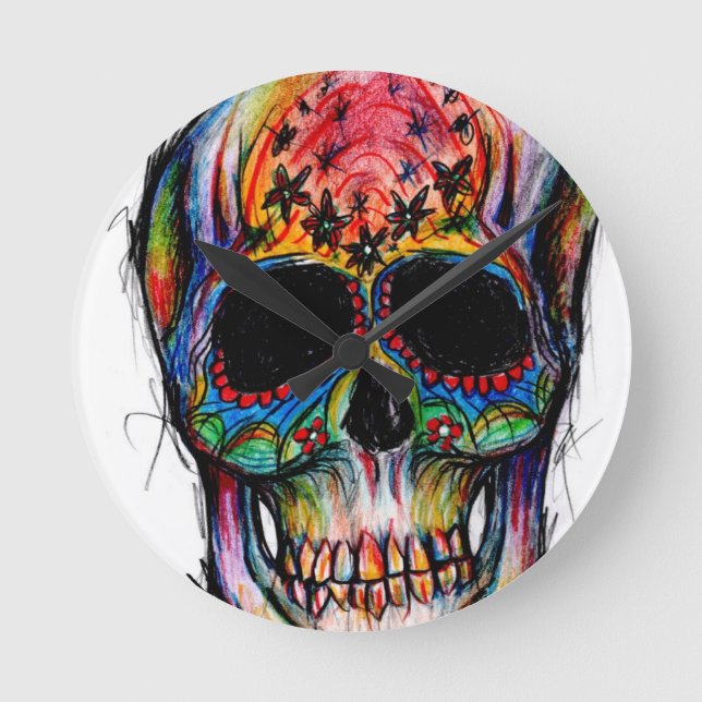 "Todes-Bunt" Mexican Skull Rund Klocka (Framsida)