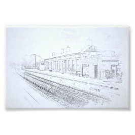 Todmorden järnvägsstation Skiss, Vintage stil Fototryck