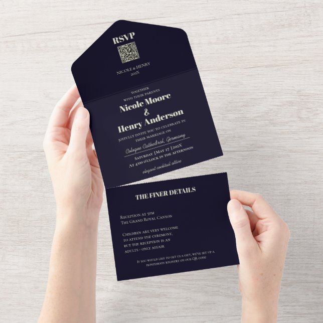 Todo En Uno Boda Retro Moderna Rojo Vino QR (Avrivbar del)