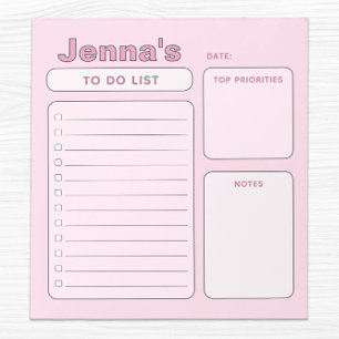 Todo List för Cute Rosa Anpassade Anteckningsblock