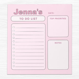 Todo List för Cute Rosa Anpassade Anteckningsblock
