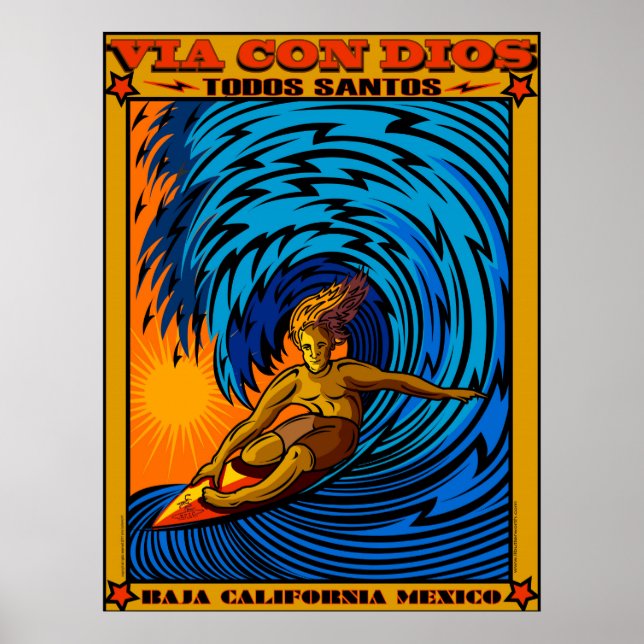 TODOS SANTOS SURFING BAJA MEXICO POSTER (Framsidan)