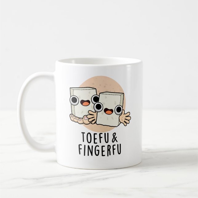 Toefu Fingerfu Funny Food Tofu Pun Kaffemugg (Vänster)