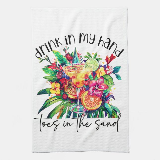 Toes in the Sand, Drink in My Hand, Tropical Drink Kökshandduk (Vertikal)