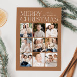 Toffee Modern Christmas 9 Photo Collage Julkort<br><div class="desc">Modern Christmas photo card featuring "Merry Christmas" displayed at the top of the design in trendy white lettering with a toffee-brown background. A photo collage of 9 photos is shown below in a grid-style layout. Personalize the multi-photo Christmas card with your family name. The card reverses to display a toffee-brown...</div>