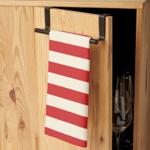 Tofu Cream Postbox Röda Ränder Kökshandduk