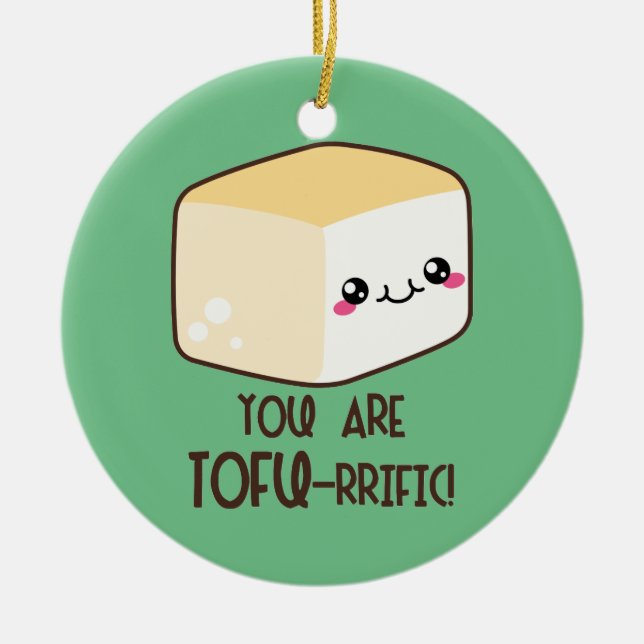 Tofu-rrific Emoji Julgransprydnad Keramik (Framsidan)