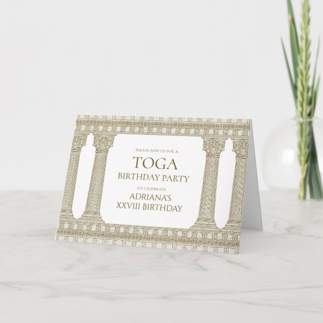 Toga-Födelsedagsfest med temat Temple-kolumner Inbjudan (Framsida)