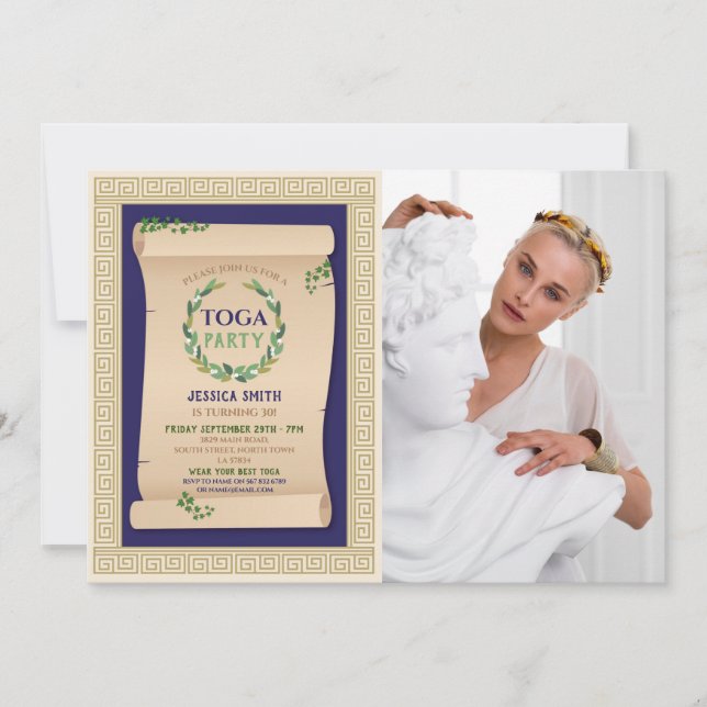 Toga Party Ancient Roman Birthday Ivy Rulla Photo Inbjudningar (Framsida)