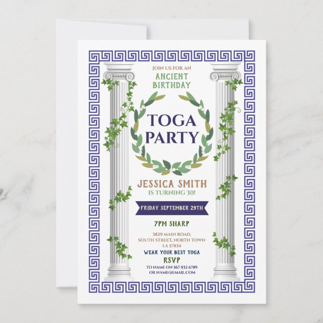 Toga Party Birthday Ivy Rulla Ancient Roman Photo Inbjudningar (Framsida)