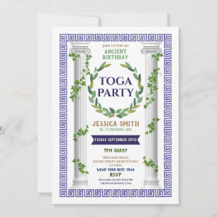 Toga Party Birthday Ivy Rulla Ancient Roman Photo Inbjudningar