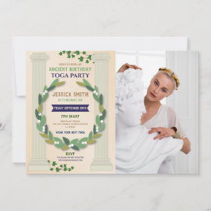 Toga Party Birthday Ivy Rulla Ancient Roman Photo Inbjudningar