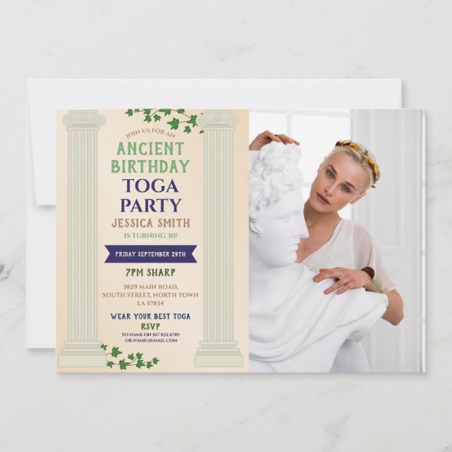 Toga Party Birthday Roman Ivy Rulla Ancient Photo Inbjudningar (Framsida)