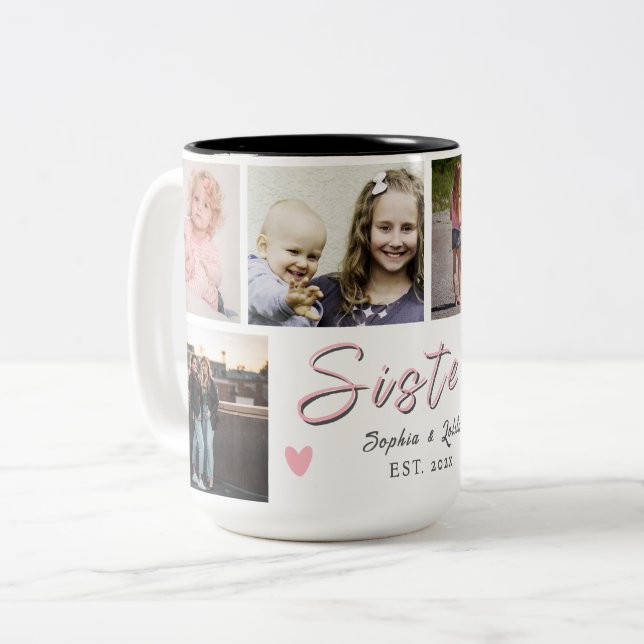 Together Always, My Sister – Custom 6-Photo Mug Två-Tonad Mugg (Framsida vänster)