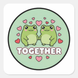 Together Frog Sticker Cute Couple Frogs Holding Ha Fyrkantigt Klistermärke