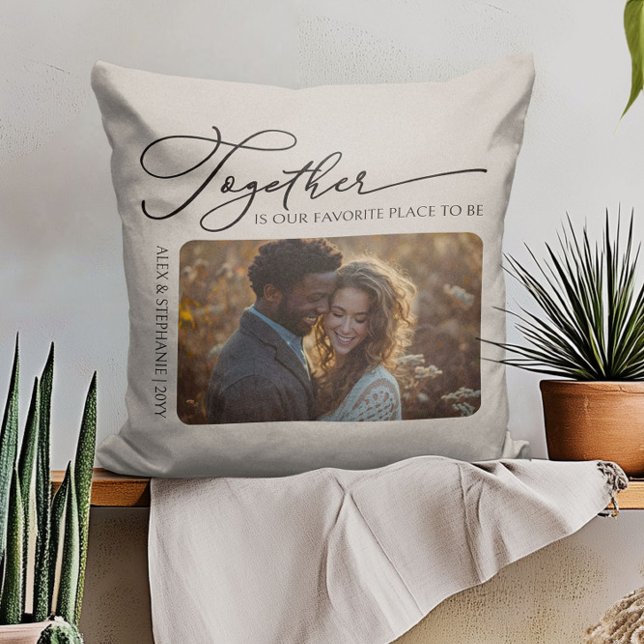 Together Quote Par Photo Neutralt Cream Kudde (Together couple photo pillow from Newlywed Christmas Gift ideas collection by Darling & May)