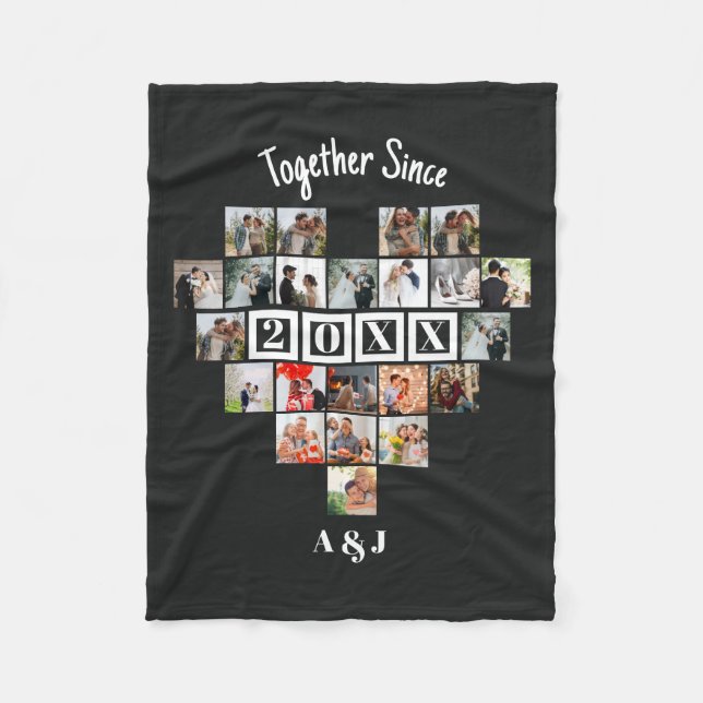 Together Since Year 22 Heart Photo Collage Couple Fleecefilt (Framsidan)