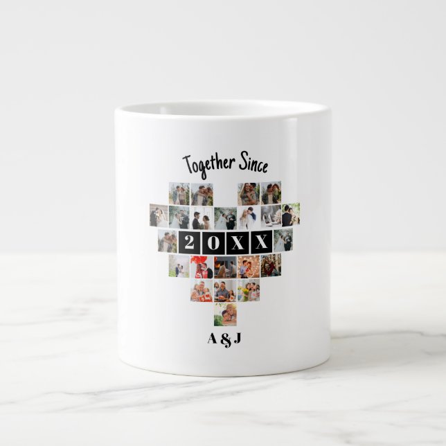 Together Since Year 22 Heart Photo Collage Couple Jumbo Mugg (Framsidan)
