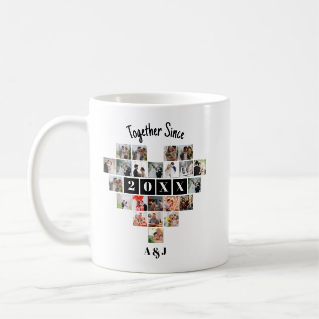 Together Since Year 22 Heart Photo Collage Couple Kaffemugg (Vänster)