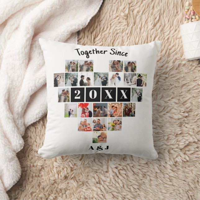 Together Since Year 22 Heart Photo Collage Couple Kudde (Filt)