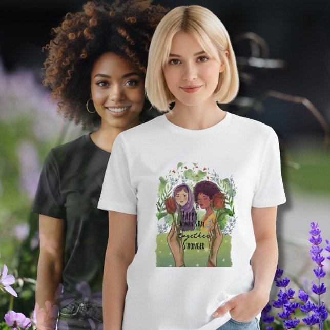 Together Stronger Womens Day Portrait with Roses T Shirt (Together Stronger Womens Day Portrait with Roses Tri-Blend Shirt)