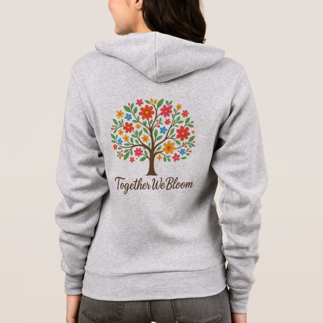 Together We Bloom Floral Tree Illustration Zip-Up  T Shirt (Baksida)