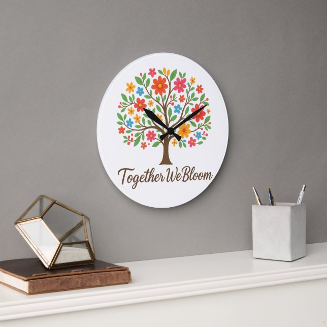 Together We Bloom Floral Wall Clock Stor Klocka (Kontor)