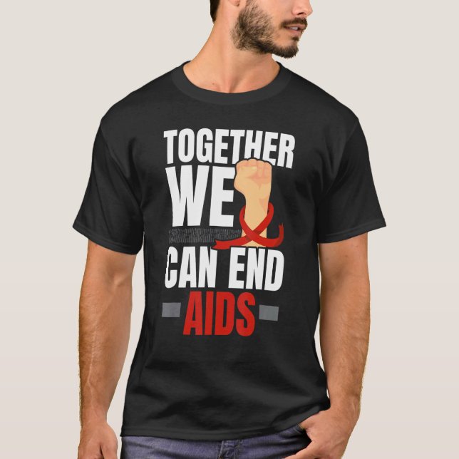 Together We Can End Aids HIV AIDS Awareness Red Ri T Shirt (Framsida)