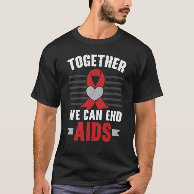 Together We Can End Aids HIV AIDS Awareness Red Ri T Shirt (Framsida)