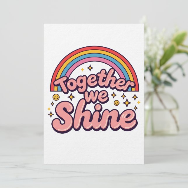 Together We Shine – Rainbow Retro Pride Quote Inbjudningar (Stående Fram)