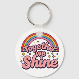 Together We Shine – Rainbow Retro Pride Quote Nyckelring