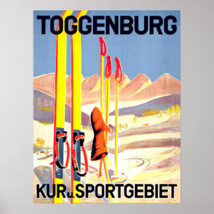 Toggenburg skidar i snön, Schweitz Poster