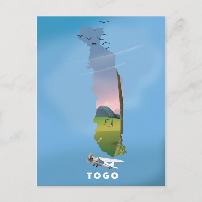 Togo African karta resefretyt Vykort (Framsida)
