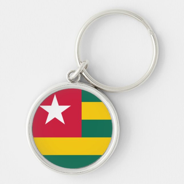 Togo Flagga Rund Silverfärgad Nyckelring (Framsidan)