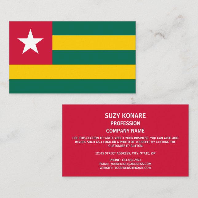 Togo-Flagga, Togo-Flagga Visitkort (Fram/baksida)