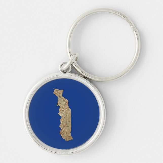 Togo Karta Keychain Rund Silverfärgad Nyckelring (Framsidan)