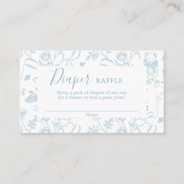Toile Bear Baby Shower Boy Diaper Raffle Card Tilläggskort (Framsida)