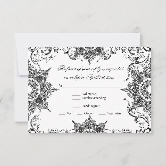 Toile Black n White Damask Swirl Bröllop OSA Card Kort (Framsida)
