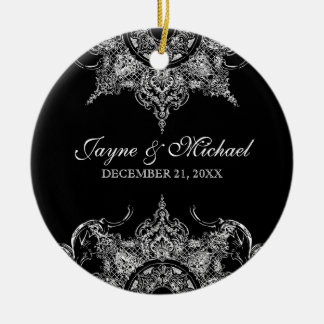 Toile Black n White Damask Swirl Första jul Julgransprydnad Keramik