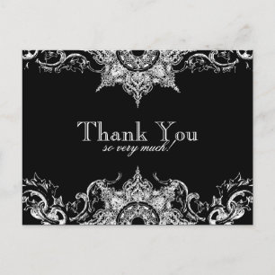 Toile Black n White Damask Tackkort-vykort Vykort